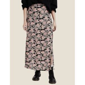 American Eagle Dark Florals Black Maxi Skirt With Slit Elastic Waist Grunge Styl
